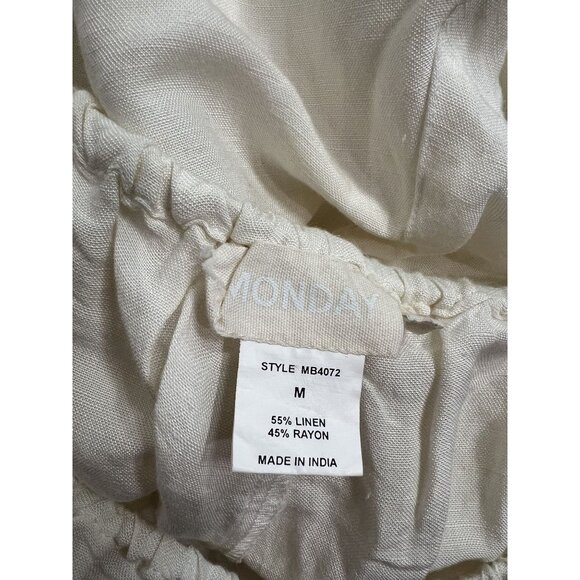 MONDAY Swimwear Belize Wide Leg Linen Blend Pants in White - Picture 4 of 4